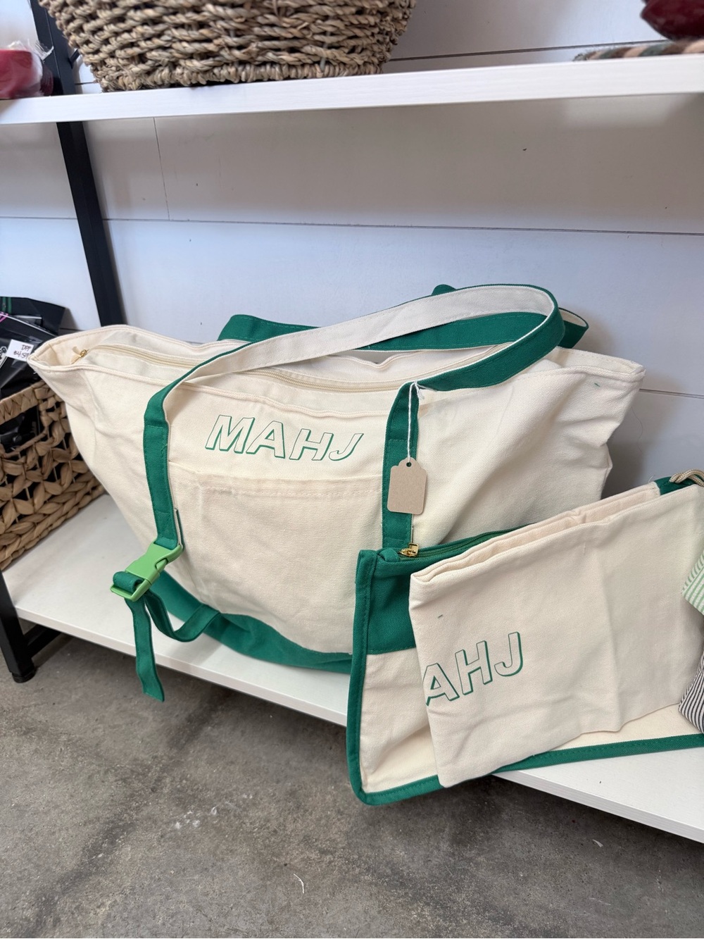 Canvas Tote Bag with Green Trim - MAHJ
